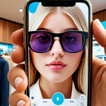 **

*Prompt:*  A modern retail store, showcasing augmented reality integration.  A shopper is using a smartphone app to virtually "try on" sunglasses, with a digital overlay of the glasses appearing on their face in the phone's display.  Focus on the seamless integration of the digital and physical worlds.  Bright, inviting atmosphere.

**