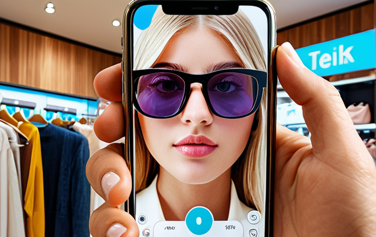 **
*Prompt:* A modern retail store, showcasing augmented reality integration. A shopper is using a smartphone app to virtually "try on" sunglasses, with a digital overlay of the glasses appearing on their face in the phone's display. Focus on the seamless integration of the digital and physical worlds. Bright, inviting atmosphere.
**