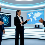 A diverse group of three professional individuals in a futuristic virtual collaboration space, wearing modest business attire. They are fully clothed and actively engaged, interacting with a complex 3D holographic model that floats in the center of the room. One person points at a detail, while another gestures towards an interactive display. The environment is sleek, illuminated by soft, ambient light, conveying innovation and efficiency. The image should have perfect anatomy, correct proportions, well-formed hands, and a natural pose. This is a professional photography, high-quality rendering, safe for work, appropriate content, fully clothed, family-friendly image.