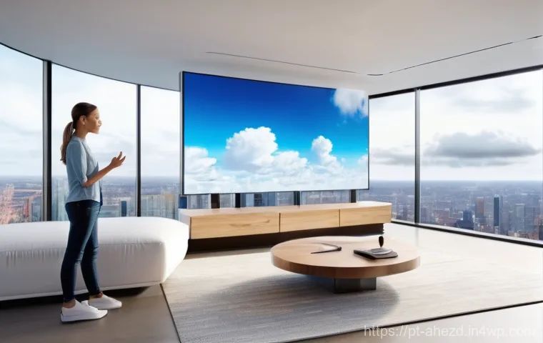 공간 컴퓨팅의 사용자 인터페이스 UI 설계 - **Prompt 1: Immersive Home Control Center**
"A young adult, casually dressed in a comfortable sh...