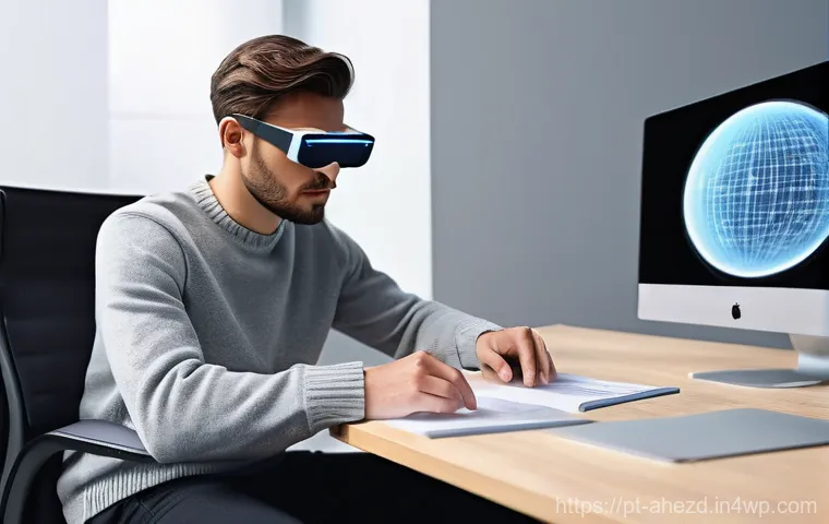 공간 컴퓨팅의 사용자 인터페이스 UI  설계 - **Prompt 1: Immersive Home Control Center**
    "A young adult, casually dressed in a comfortable sh...