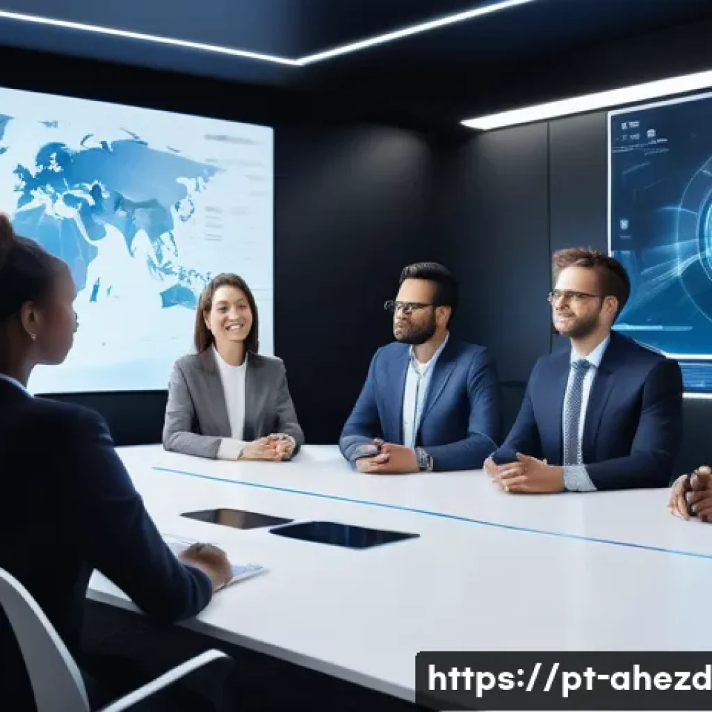 공간 컴퓨팅의 미래에서의 협업 플랫폼 - Global Synchronized Virtual Meeting**
"A diverse team of professionals, including individuals appear...