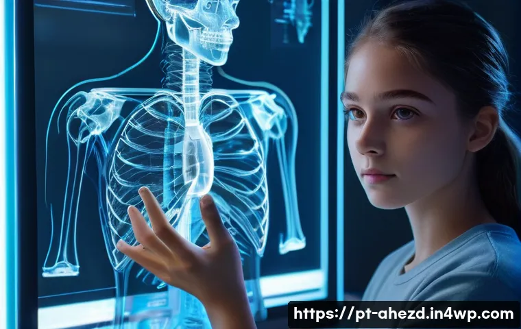 공간 컴퓨팅 기술의 사회적 영향 - **Interactive Anatomy Lesson:**
A highly detailed, realistic image of a curious teenage girl, ap...