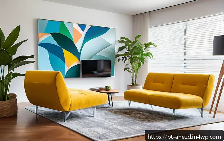 공간 컴퓨팅의 대중화에 따른 시장 변화 - A modern Brazilian living room scene with a young adult woman using augmented reality glasses to vis...