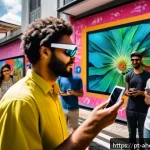 Home 19 공간 컴퓨팅과 피지컬 컴퓨팅의 융합 - A modern Brazilian street scene in São Paulo featuring pedestrians using augmented reality glasses a...